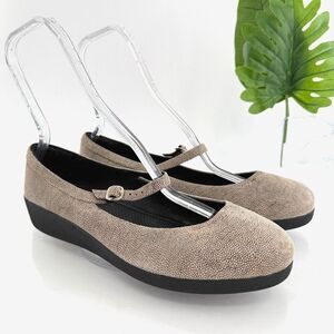 Fitflop F-Pop Mary Jane Ballet Flats Womeb 11 Beige Speckled Leather Wedge Comfy